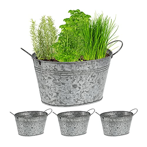 Relaxdays Zinkwanne 4er Set, verzinkte Blechwanne für Garten, ovale Kübel, Dekowannen, HxBxT: 15,5x29x17,5cm, Silber Relaxdays Zinkwanne 4er Set, verzinkte Blechwanne für Garten, ovale Kübel, Dekowannen, HxBxT: 15,5x29x17,5cm, Silber von Relaxdays