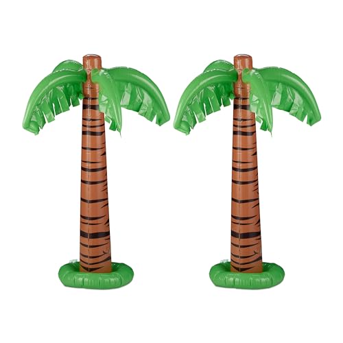 Relaxdays aufblasbare Palme, 2er Set, Partydeko, Pool & Strand, Hawaiipalme groß, 80 cm hoch, Plastikpalme, grün-braun von Relaxdays