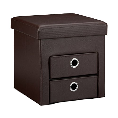 Relaxdays faltbarer Sitzhocker mit Stauraum und 2 entnehmbaren Fächern HxBxT: 38 x 38 x 38 cm Sitzwürfel aus Kunstleder zum Falten mit Aufbewahrung Ottomane mit entnehmbaren Körben Sitzhocker, braun von Relaxdays