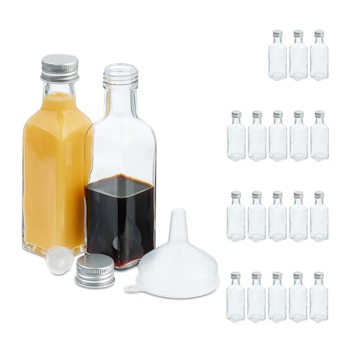 Relaxdays kleine Flaschen, 20er Set, 100 ml, Glasflaschen zum Befüllen, Schraubverschluss & Korken, transparent/Silber von Relaxdays