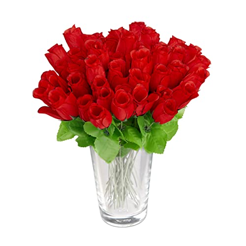 Relaxdays rot, Kunstrosen, Kunstblumen, künstliche Dekoblumen, 48 Stück mit Stiel und Blättern, Köpfe, H: 26 cm, red, 48er Pack von Relaxdays