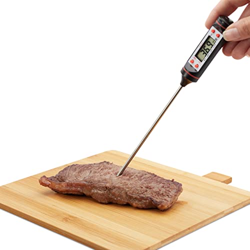 Relaxdays Küchenthermometer digital, Behälter mit Schlaufe, LCD-Display, Ofen, Grillen, Edelstahl Fühler, silber/schwarz von Relaxdays