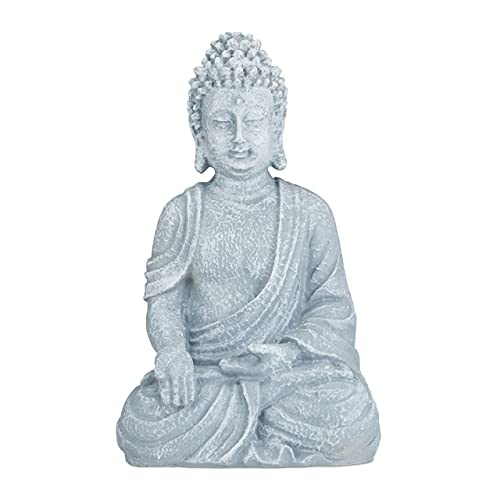 Relaxdays Buddha Figur sitzend, 40 cm hoch, Feng Shui Deko, wetterfest & frostsicher, große Garten Dekofigur, hellgrau von Relaxdays