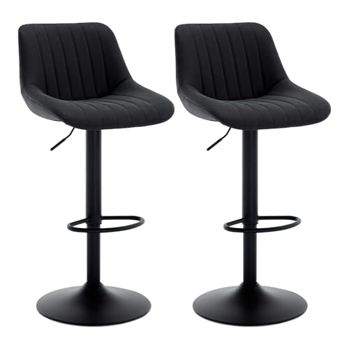 Relbiety Barhocker 2er Set Höhenverstellbare Barstühle 360° Drehbare mit Lehne,Tresenhocker aus Kunstleder Bistrohocker für Kücheninsel, Bar,Tresen,Schwarz von Relbiety