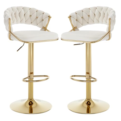 Relbiety Barhocker 2er Set mit geflochtener Rückenlehne,Barstuhl aus Samt höhenverstellbar 360° drehbar Küchenhocker für Bar,Theke,Bistro,Cremeweiß Relbiety Barhocker 2er Set mit geflochtener Rückenlehne,Barstuhl aus Samt höhenverstellbar 360° drehbar Küchenhocker für Bar,Theke,Bistro,Cremeweiß von Relbiety