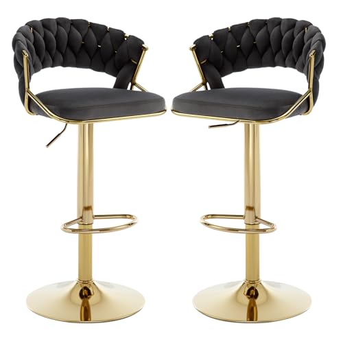 Relbiety Barhocker 2er Set Höhenverstellbar 360° drehbar Tresenhocker,Bistrohocker mit Lehne Barstuhl aus Samt Küchenhocker für Bar,Theke,Bistro,Dunkelgrau von Relbiety