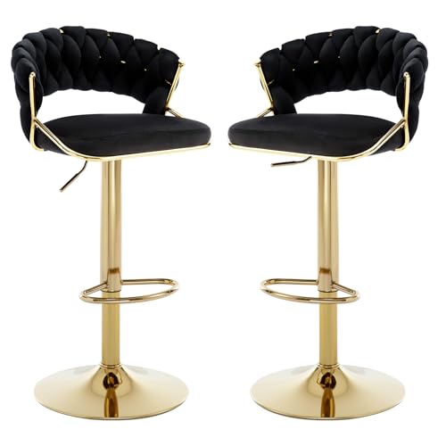Relbiety Barhocker 2er Set mit geflochtener Rückenlehne,Barstuhl aus Samt höhenverstellbar 360° drehbar Küchenhocker für Bar,Theke,Bistro,Schwarz Relbiety Barhocker 2er Set mit geflochtener Rückenlehne,Barstuhl aus Samt höhenverstellbar 360° drehbar Küchenhocker für Bar,Theke,Bistro,Schwarz von Relbiety