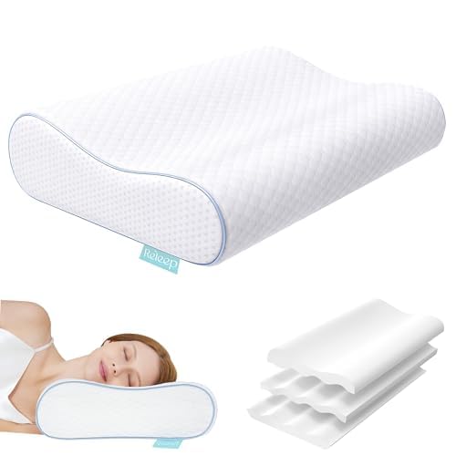 Releep Höhenverstellbares Orthopädisches Memory Foam KopfKissen, Ergonomisches Kissen, Nackenschmerz Kissen, Migräne Kissen, Anti-Schnarch-Kissen für Seitenschläfer, Rücken und Bauchschlafer, Hellblau von Releep