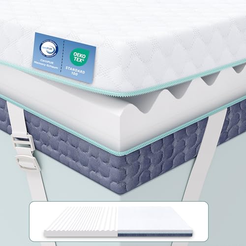 Releep Matratzen Topper 140x200cm H3 H4, 7,5cm Höhe Matratzentopper 140x200 Schlafsofa Bett Schaum, Memory Foam Mattress Topper, Boxspringbett Schlafsofa Wohnwagen, Oeko-TEX® Wende-Matratzenbezug von Releep