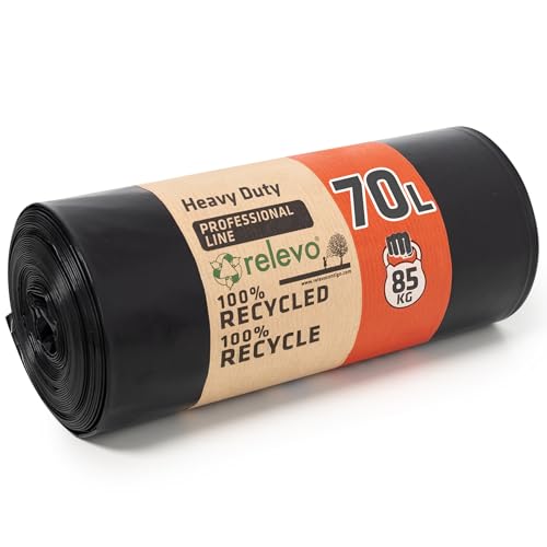 Relevo 10 Stück á 70 Liter Schwerlast-Müllsäcke LDPE 75 μm Stärke - Belastbarkeit 85 Kilogramm, Industriell, Schwarz Relevo 10 Stück á 70 Liter Schwerlast-Müllsäcke LDPE 75 μm Stärke - Belastbarkeit 85 Kilogramm, Industriell, Schwarz von Relevo