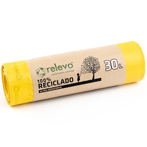 Relevo 15 Stück Müllbeutel 30 L - 100% Recycelt Müllsäcke mit Zugband von Relevo