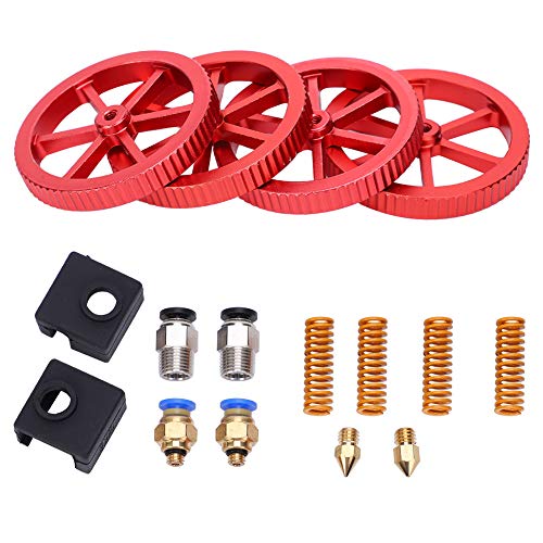3D Printer Extruder Upgrade Kit | Red Hand Twist Leveling Nut & Springs Dampers Set | Aluminum Block for Stable Filament Transfer | 4 Flat - End Compression Bed Springs von Reliant Jazzy