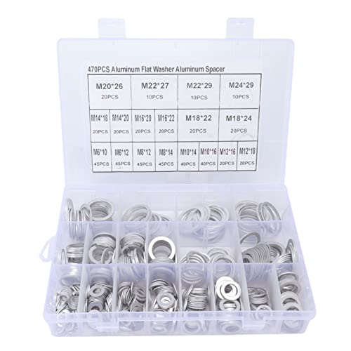 470pcs Aluminiumlegierung Dichtung Waschmaschine Kit | 18 Größen für Automobile/Wasserhähne/Hydrauliksysteme | Robuste flache Unterlegscheiben mit Aufbewahrungsbox von Reliant Jazzy