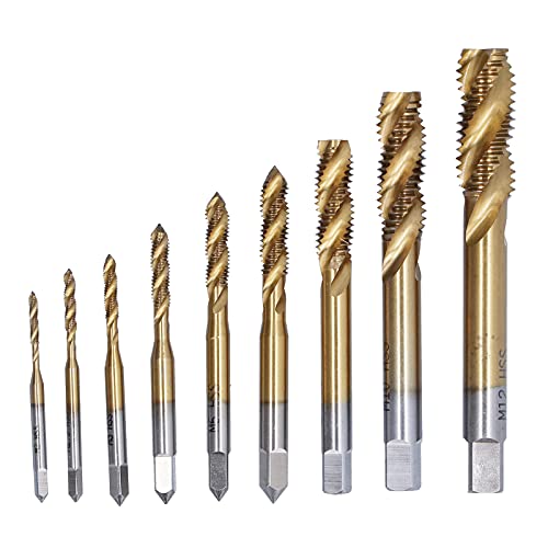 Spiral Flute Tap Set 9 Sizes M2 - M12 | Coated HSS Screw Thread Tapping Tool | Oxidation Protected Hand Tool for Metal/Wood/Plastic | Sturdy & Extended Service Life von Reliant Jazzy