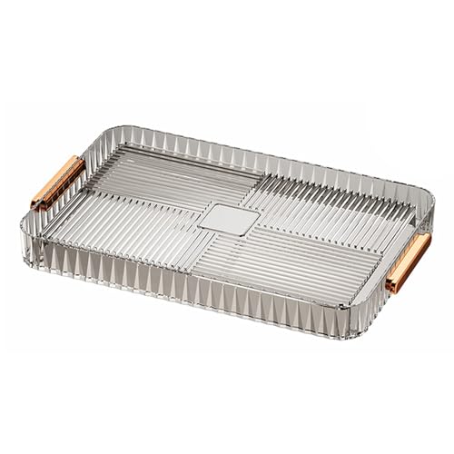Transparent Plastic Tea Tray with Drainage | Large Capacity Multipurpose Serving Tray for Tea/Coffee/Snacks | Elegant Luxury Design with Handle for Home & Outdoor Use (Small Gray Transparent) von Reliant Jazzy