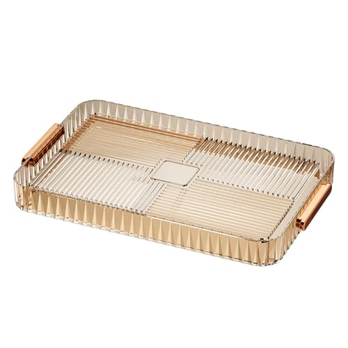 Transparent Plastic Tea Tray with Drainage | Large Capacity Multipurpose Serving Tray for Tea/Coffee/Snacks | Elegant Luxury Design with Handle for Home & Outdoor Use (Small Tawny Transparent) von Reliant Jazzy