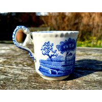 Kleine Vintage Copeland Tower Blau-Weiße Keramik Tee Kaffee Espresso Tasse von RelicVintageUK