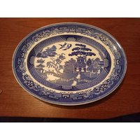 Vintage Adderley Blue White Willow Servierplatte von RelicVintageUK