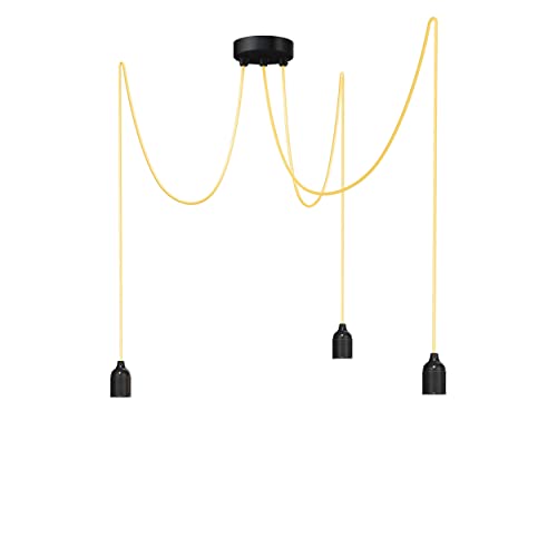 Relight Pendelleuchte 3-flammig Kraken (höhenverstellbar), E27 Lampenfassungen aus Bakelit, 3x 1.5 Meter Textilkabel Gelb von Relight