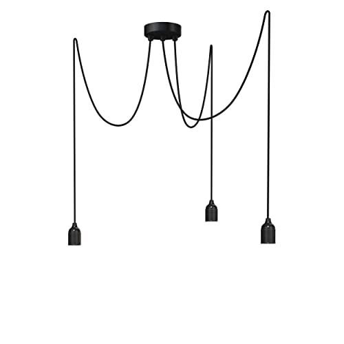 Relight Pendelleuchte 3-flammig Kraken (höhenverstellbar), E27 Lampenfassungen aus Bakelit, 3x 1.5 Meter Textilkabel Schwarz von Relight