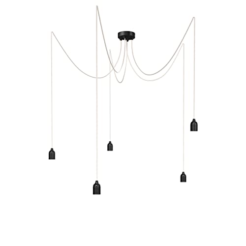 Relight Pendelleuchte 5-flammig Kraken (höhenverstellbar), E27 Lampenfassungen aus Bakelit, 5x 1.5 Meter Textilkabel Creme-Weiß von Relight