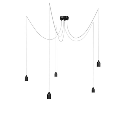 Relight Pendelleuchte 5-flammig Kraken (höhenverstellbar), E27 Lampenfassungen aus Bakelit, 5x 3 Meter Textilkabel Weiß von Relight
