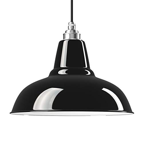Relight Emaille-Leuchte Industrieleuchte Küchenleuchte Newton Schwarz (Ø 28cm) an E27 Vintagefassung Nickel, 2m Textilkabel Schwarz von Relight