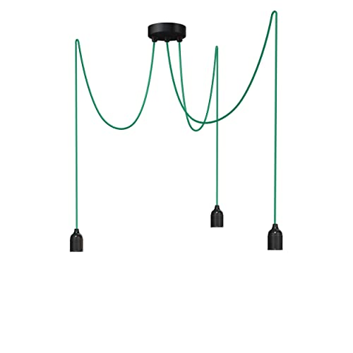 Relight Pendelleuchte 3-flammig Kraken (höhenverstellbar), E27 Lampenfassungen aus Bakelit, 3x 1.5 Meter Textilkabel Grün von Relight