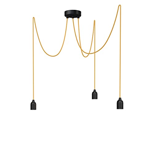 Relight Pendelleuchte 3-flammig Kraken (höhenverstellbar), E27 Lampenfassungen aus Bakelit, 3x 5 Meter Textilkabel Gold von Relight