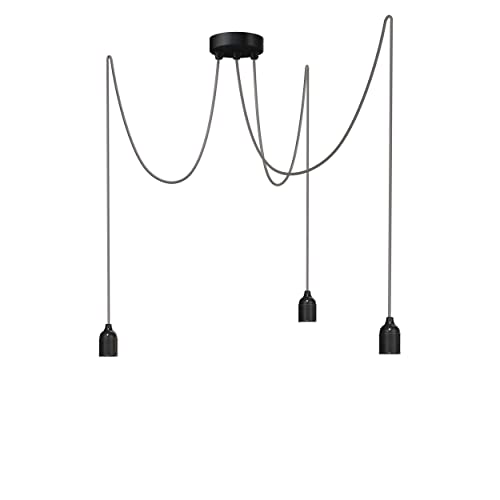 Relight Pendelleuchte 3-flammig Kraken (höhenverstellbar), E27 Lampenfassungen aus Bakelit, 3x 5 Meter Textilkabel Grau von Relight