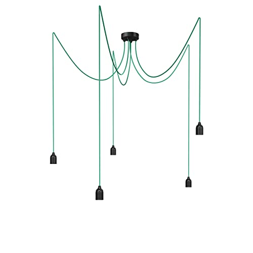 Relight Pendelleuchte 5-flammig Kraken (höhenverstellbar), E27 Lampenfassungen aus Bakelit, 5x 1.5 Meter Textilkabel Grün von Relight