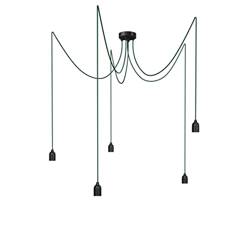 Relight Pendelleuchte 5-flammig Kraken (höhenverstellbar), E27 Lampenfassungen aus Bakelit, 5x 5 Meter Textilkabel Dunkelgrün von Relight