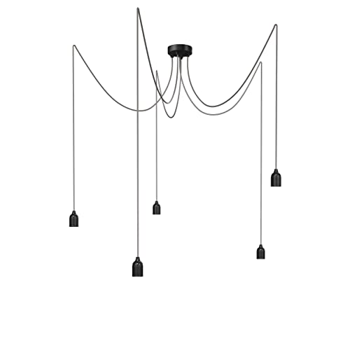 Relight Pendelleuchte 5-flammig Kraken (höhenverstellbar), E27 Lampenfassungen aus Bakelit, 5x 5 Meter Textilkabel Grau von Relight