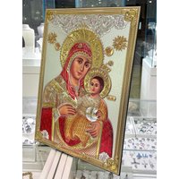 Jungfrau Maria Von Bethlehem Ikone Silber 925 & Gold Mit Roter Emaille - 17.50x12.50 Inch von Religione
