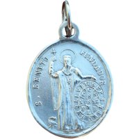 Seltene Medaille Des Heiligen Benedikt & Muttergottes Von Montserrat, Silberplatte Seltene Medaille Des Heiligen Benedikt & Muttergottes Von Montserrat, Silberplatte von ReligiousTreasuries