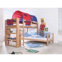 Etagenbett BENI L Buche massiv natur lackiert, 2 Liegeflächen über Eck, mit Stoffset blau/rot Etagenbett BENI L Buche massiv natur lackiert, 2 Liegeflächen über Eck, mit Stoffset blau/rot von Relita