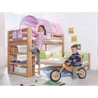 Etagenbett BENI L Buche massiv natur lackiert, 2 Liegeflächen über Eck, mit Stoffset purple/rosa von Relita