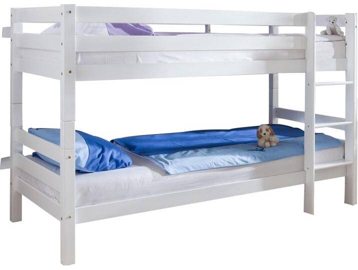 Etagenbett RELITA Björn , weiß (weiß, buche massiv weiß lackiert), B:103cm H:140cm L:208cm, Etagenbetten, mit Rollrost, umbaubar zu 2 Einzelbetten, Buche massiv, 2 Ausführungen von Relita
