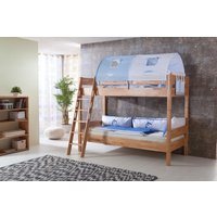 Etagenbett STEFAN Buche massiv natur lackiert, Stabverleimt, geplankte Optik, mit Textilset blau/boy von Relita