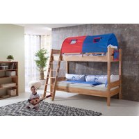 Etagenbett STEFAN Buche massiv natur lackiert, Stabverleimt, geplankte Optik, mit Textilset blau/rot Etagenbett STEFAN Buche massiv natur lackiert, Stabverleimt, geplankte Optik, mit Textilset blau/rot von Relita