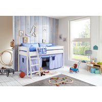 Halbhohes Bett MICHELLE 90 x 200 cm Buche massiv weiß lackiert, mit Textilset blau/delfin von Relita