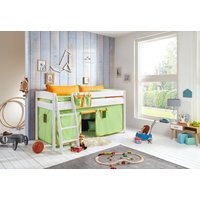 Halbhohes Bett MICHELLE 90 x 200 cm Buche massiv weiß lackiert, mit Textilset grün/orange von Relita