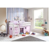 Halbhohes Bett MICHELLE 90 x 200 cm Buche massiv weiß lackiert, mit Textilset purple/weiß/herz von Relita