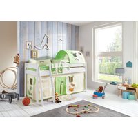 Halbhohes Bett MICHELLE 90x200 cm, Buche massiv weiß, inkl. Textilset (Vorhang, Tunnel) Dschungel von Relita