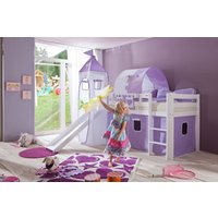Halbhohes Spielbett ALEX mit Rutsche/Turm/Tunnel Buche massiv weiß lackiert mit Stoffset purple/weiß Halbhohes Spielbett ALEX mit Rutsche/Turm/Tunnel Buche massiv weiß lackiert mit Stoffset purple/weiß von Relita