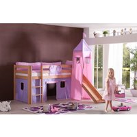 Halbhohes Spielbett ALEX mit Rutsche/Turm Buche massiv natur lackiert mit Stoffset purple/rosa Halbhohes Spielbett ALEX mit Rutsche/Turm Buche massiv natur lackiert mit Stoffset purple/rosa von Relita