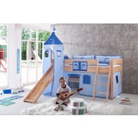 RELITA Spielbett KIM 90x200 cm, mit Rutsche, Turm Buche massiv natur lackiert Stoffset blau/delfin von Relita