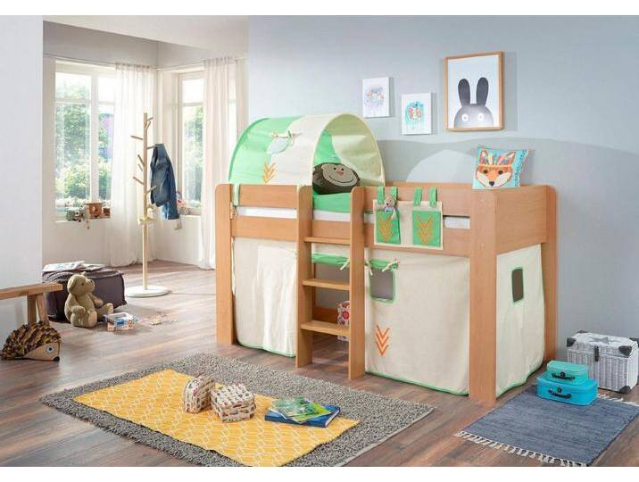 Relita Hochbett Andi mit Rolllattenrost, Textil-Set und Leiter, pflegel. Dekor Oberfläche, beige, Buche Dekor natur beige/grün von Relita