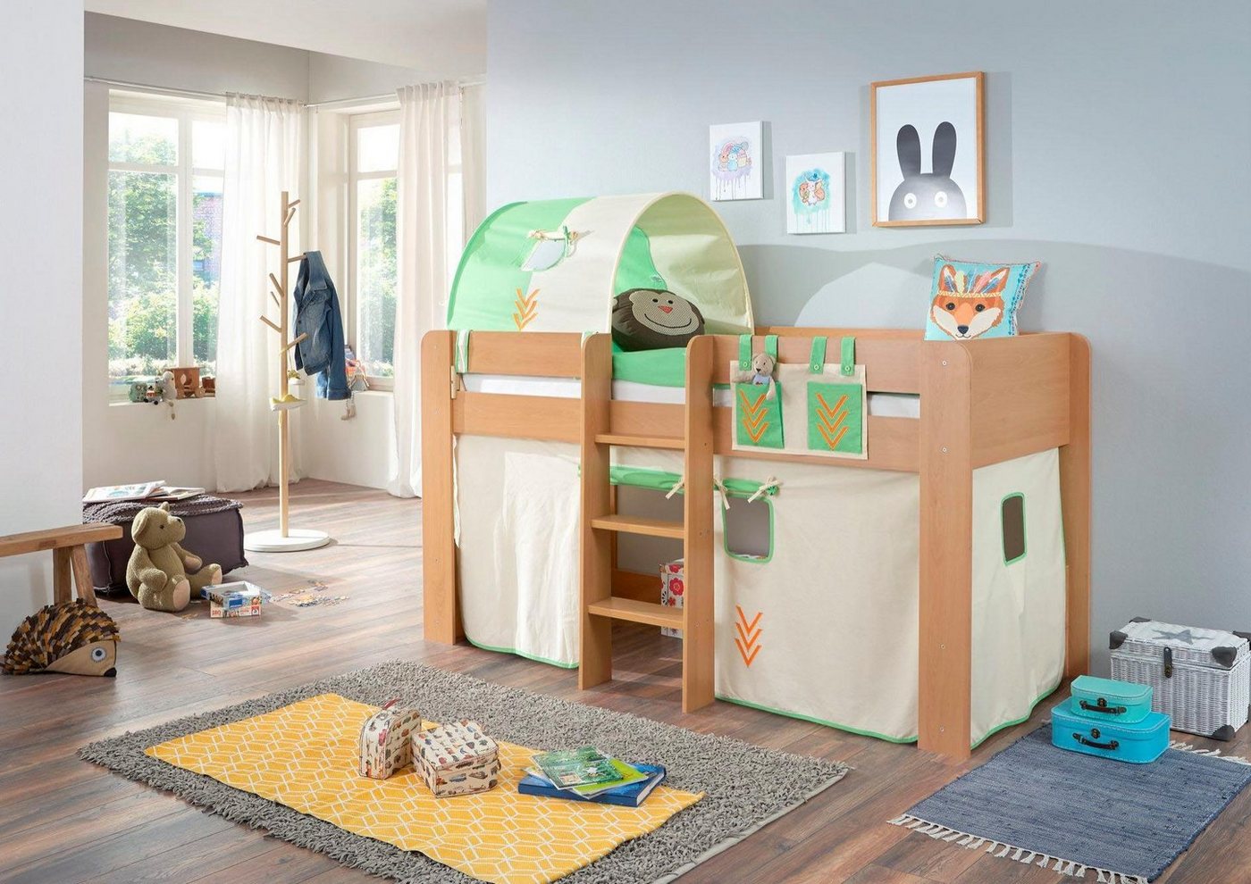 Relita Hochbett Andi mit Rolllattenrost, Textil-Set und Leiter, pflegel. Dekor Oberfläche Relita Hochbett Andi mit Rolllattenrost, Textil-Set und Leiter, pflegel. Dekor Oberfläche von Relita