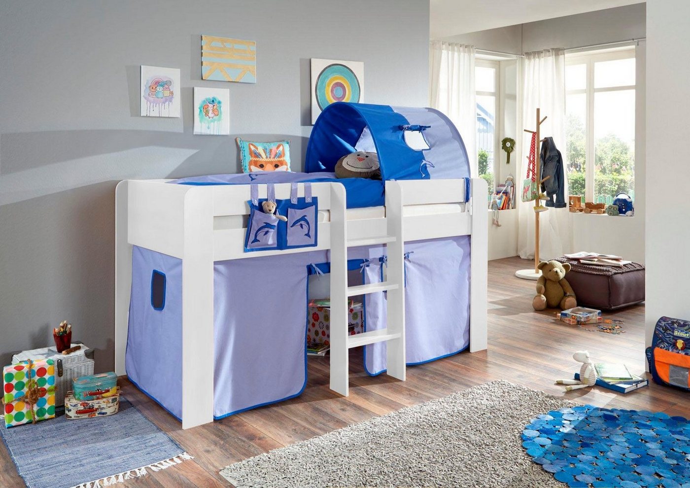 Relita Hochbett Andi mit Rolllattenrost, Textil-Set und Leiter, pflegel. Dekor Oberfläche Relita Hochbett Andi mit Rolllattenrost, Textil-Set und Leiter, pflegel. Dekor Oberfläche von Relita